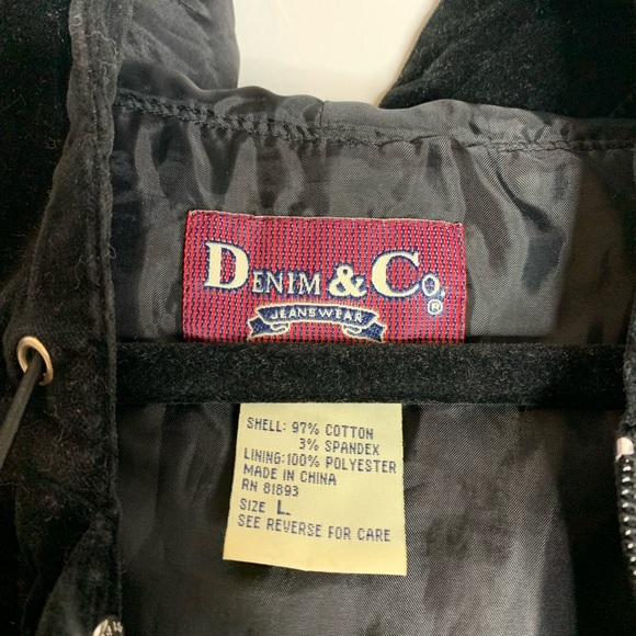 Vintage Denim & Co Jeanswear Black Velvet Hooded Zip Up Vest Size Large - Picture 3 of 4
